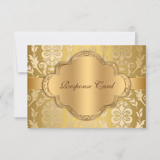 Elegant Damask Floral Swirl Gold Jubileum RSVP (Voorkant)