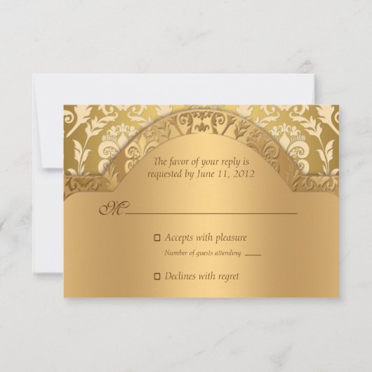 Elegant Damask Floral Swirl Gold Jubileum RSVP (Achterkant)