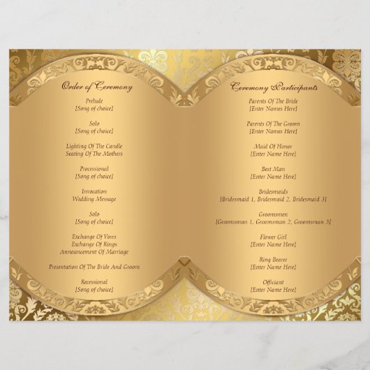 Elegant Damask Floral Swirl Gold Program (Achterkant)
