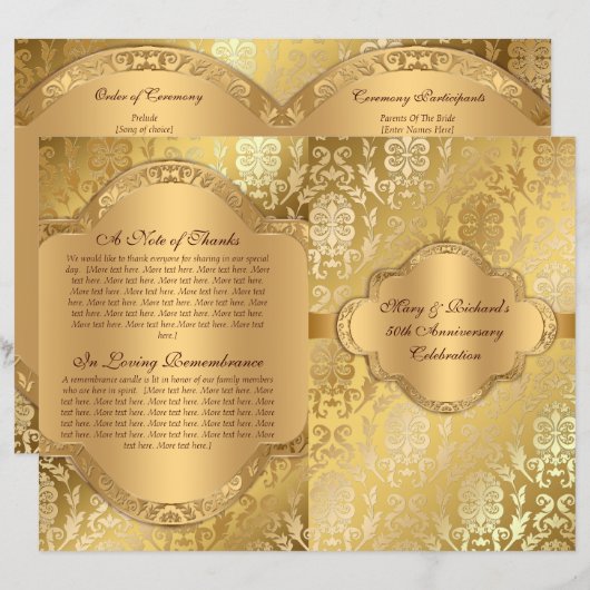 Elegant Damask Floral Swirl Gold Program (Voorkant / Achterkant)