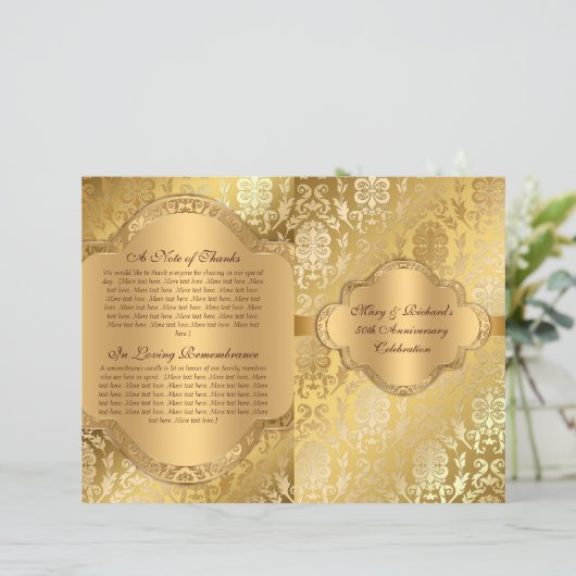 Elegant Damask Floral Swirl Gold Program (Staand voorkant)