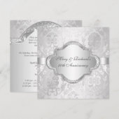 Elegant Damask Floral Swirl Silve 25th Jubileum Kaart (Voorkant / Achterkant)