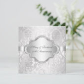 Elegant Damask Floral Swirl Silve 25th Jubileum Kaart (Staand voorkant)