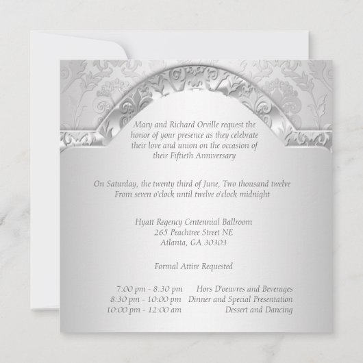 Elegant Damask Floral Swirl Silve 25th Jubileum Kaart (Achterkant)