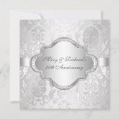 Elegant Damask Floral Swirl Silve 25th Jubileum Kaart (Voorkant)