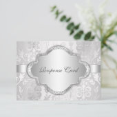 Elegant Damask Floral Swirl Silver RSVP (Staand voorkant)