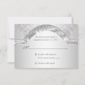 Elegant Damask Floral Swirl Silver RSVP (Achterkant)