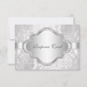 Elegant Damask Floral Swirl Silver RSVP Kaartje (Voorkant)