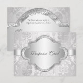 Elegant Damask Floral Swirl Silver RSVP Kaartje (Voorkant / Achterkant)