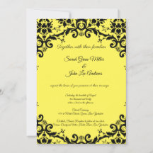 Elegant Damask Floral Yellow Wedding Invitation