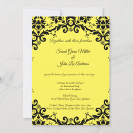 Elegant Damask Floral Yellow Wedding Invitation Kaart
