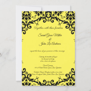 Elegant Damask Floral Yellow Wedding Invitation Kaart