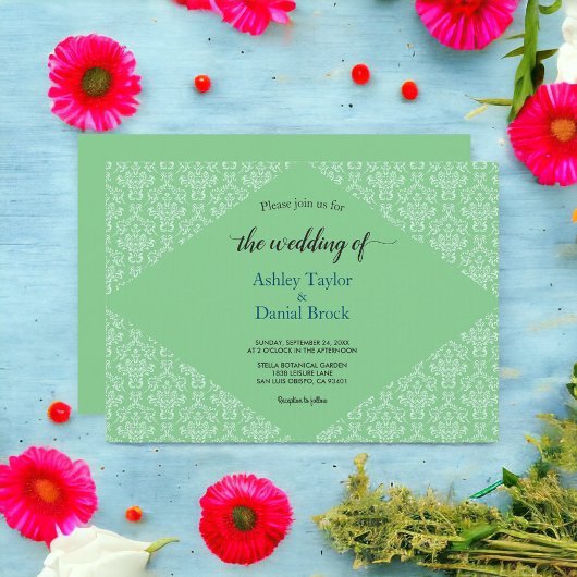 Elegant  Damask Formal Art Deco Chic Wedding Kaart