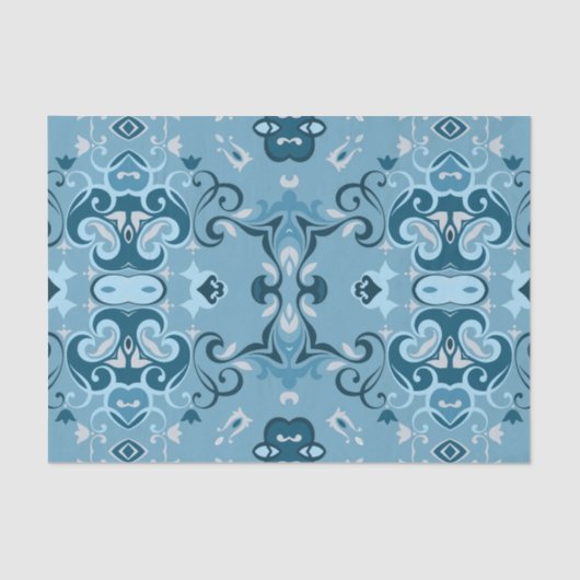 Elegant Damask Frosty Blue Winter Mosaic Pattern Tissuepapier (Voorkant)