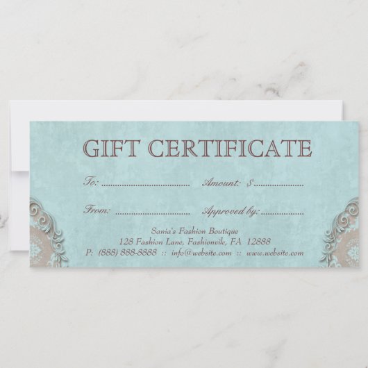 Elegant Damask Gift Certificate  Style (Achterkant)