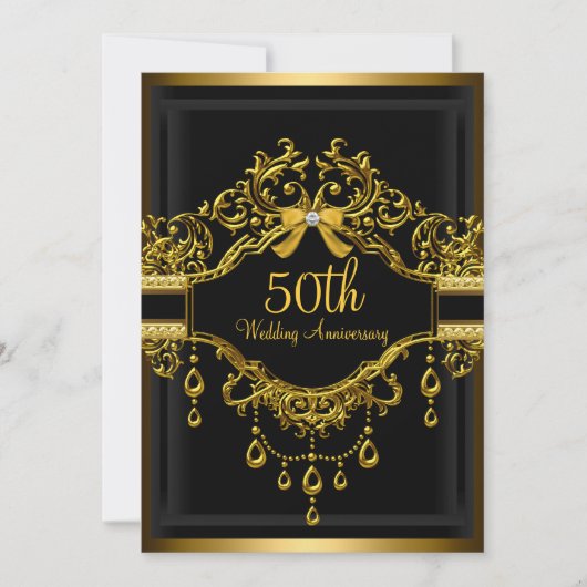 Elegant Damask Gold 50e Jubileum Invite Kaart (Voorkant)