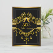Elegant Damask Gold 50e Jubileum Invite Kaart (Staand voorkant)