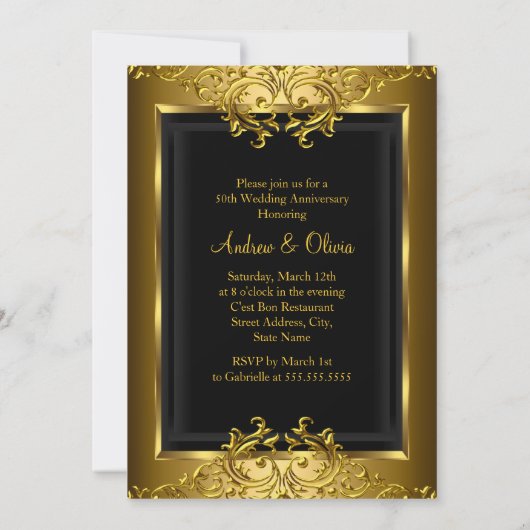 Elegant Damask Gold 50e Jubileum Invite Kaart (Achterkant)
