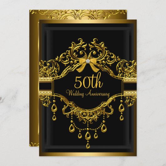 Elegant Damask Gold 50e Jubileum Invite Kaart (Voorkant / Achterkant)