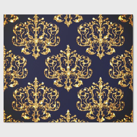 Elegant Damask Gold & Black Wrapping paper roll Cadeaupapier (Vlak)