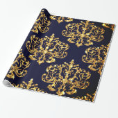 Elegant Damask Gold & Black Wrapping paper roll Cadeaupapier (Uitgerold)