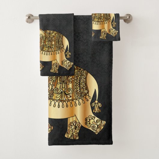 Elegant Damask Gold Paisley Elephant Bad Handdoek (Insitu)