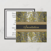 Elegant Damask Gold Silver Grey Party Uitnodigen Kaart (Voorkant / Achterkant)