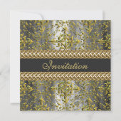 Elegant Damask Gold Silver Grey Party Uitnodigen Kaart (Voorkant)