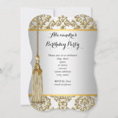 Elegant Damask Gold Silver White Birthday Party Kaart (Voorkant)