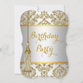 Elegant Damask Gold Silver White Birthday Party Kaart (Achterkant)