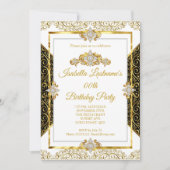 Elegant Damask Gold White Diamond Birthday Party Kaart (Voorkant)