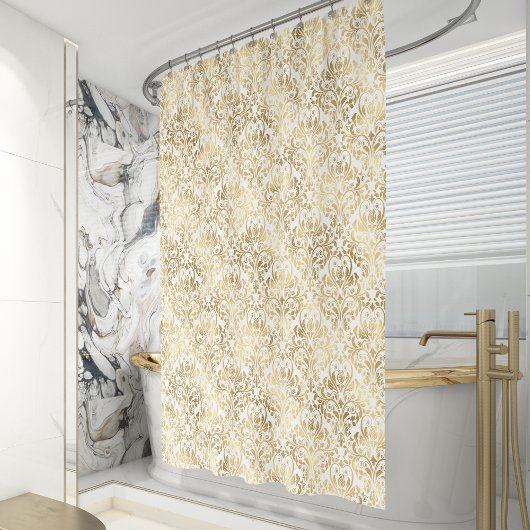 Elegant  Damask Gold White Douchegordijn