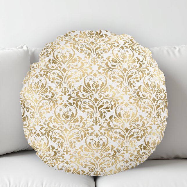 Elegant  Damask Gold White Rond Kussen (Creator heeft geüpload)