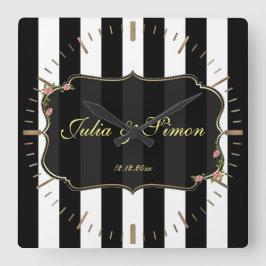 Elegant Damask Golden Design Custom Monogram Vierkante Klok