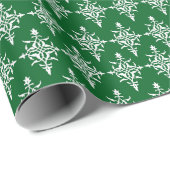 Elegant Damask Green Pattern Christmas Holiday Cadeaupapier (Rol Hoek)
