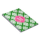 Elegant Damask Green & Pink Custom Monogramed Notitieboek (Rechterzijde)