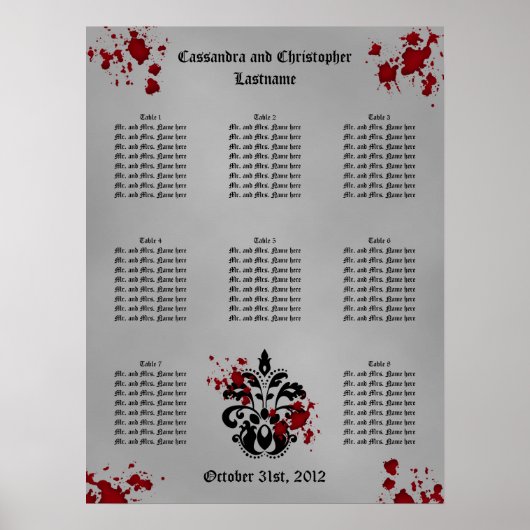 Elegant damask Halloween bruiloft Zitkaart Poster (Voorkant)