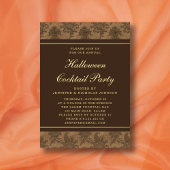 Elegant Damask Halloween Cocktail Party Gold Folie Uitnodiging