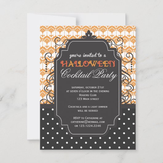 Elegant Damask Halloween Cocktail Party Kaart (Voorkant)