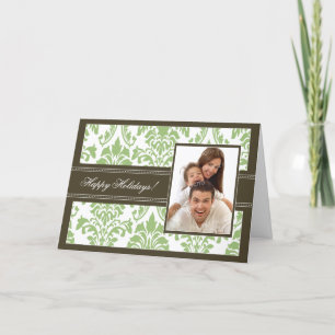 Elegant Damask Happy Holidays Card (brown/wijze) Feestdagen Kaart