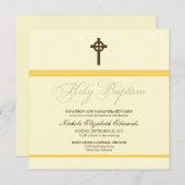Elegant Damask Heilige Baptisme Uitnodiging (geel) (Voorkant / Achterkant)