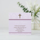 Elegant Damask Heilige Baptisme Uitnodiging (laven (Staand voorkant)