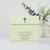 Elegant Damask Heilige Baptisme Uitnodiging (limoe (Staand voorkant)