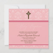 Elegant Damask Heilige Baptisme Uitnodiging (roze) (Voorkant)