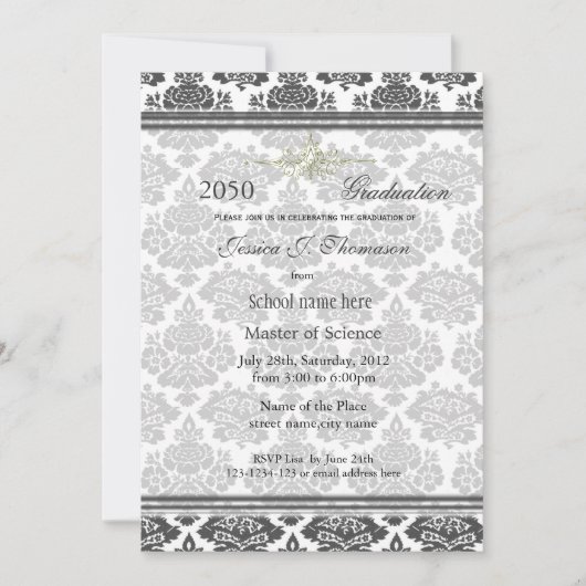 Elegant damask high performance afstuderen kaart (Voorkant)