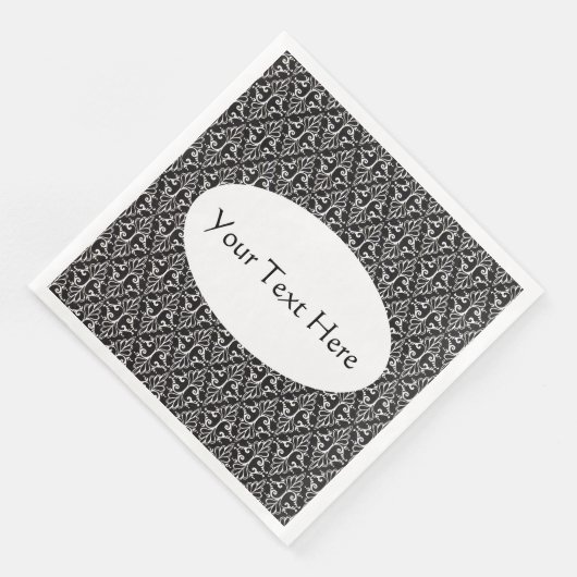  Elegant Damask in Black White Scroll Servet (Hoek)