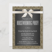 Elegant Damask Ivory Ribbon Housewarming Party Kaart (Voorkant)