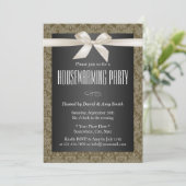 Elegant Damask Ivory Ribbon Housewarming Party Kaart (Staand voorkant)
