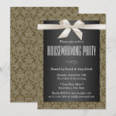 Elegant Damask Ivory Ribbon Housewarming Party Kaart (Voorkant / Achterkant)