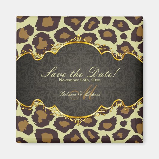 Elegant Damask Leopard Save the Date Magneten (Voorkant)